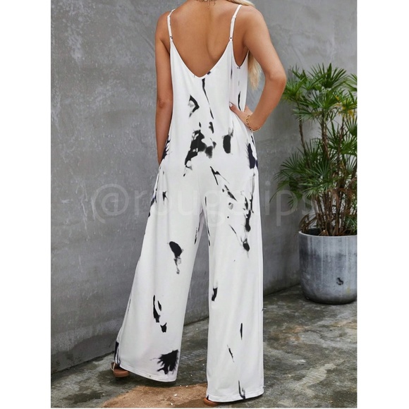 Tie Dye White Cami Jumpsuit Loose Fitting - Picture 2 of 7